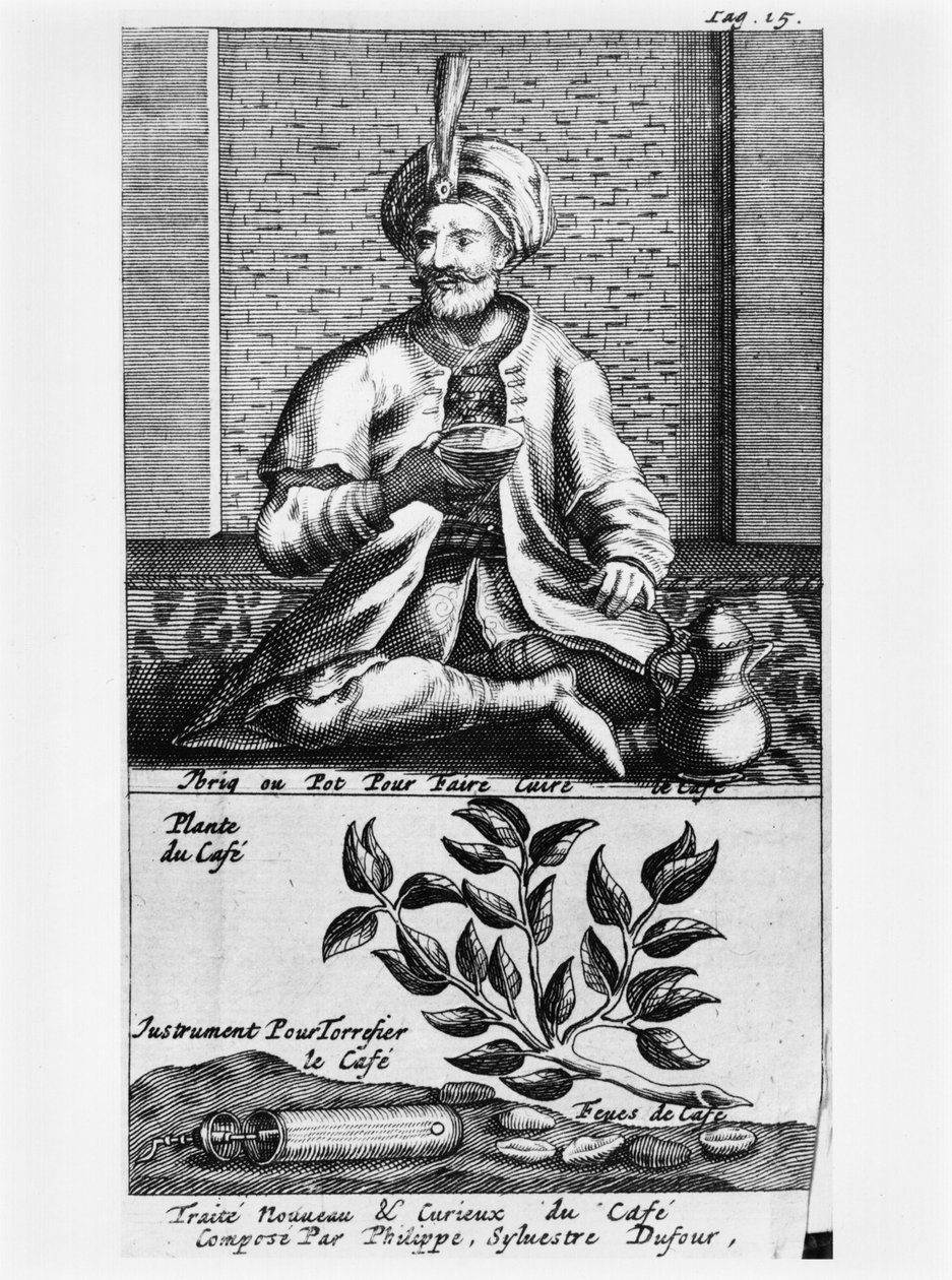 Garnek do robienia kawy, ilustracja z Nowego i ciekawego traktatu o kawie, herbacie i czekoladzie autorstwa Philippe Sylvestre Dufour, La Haye, opublikowana w 1693 r. autorstwa French School
