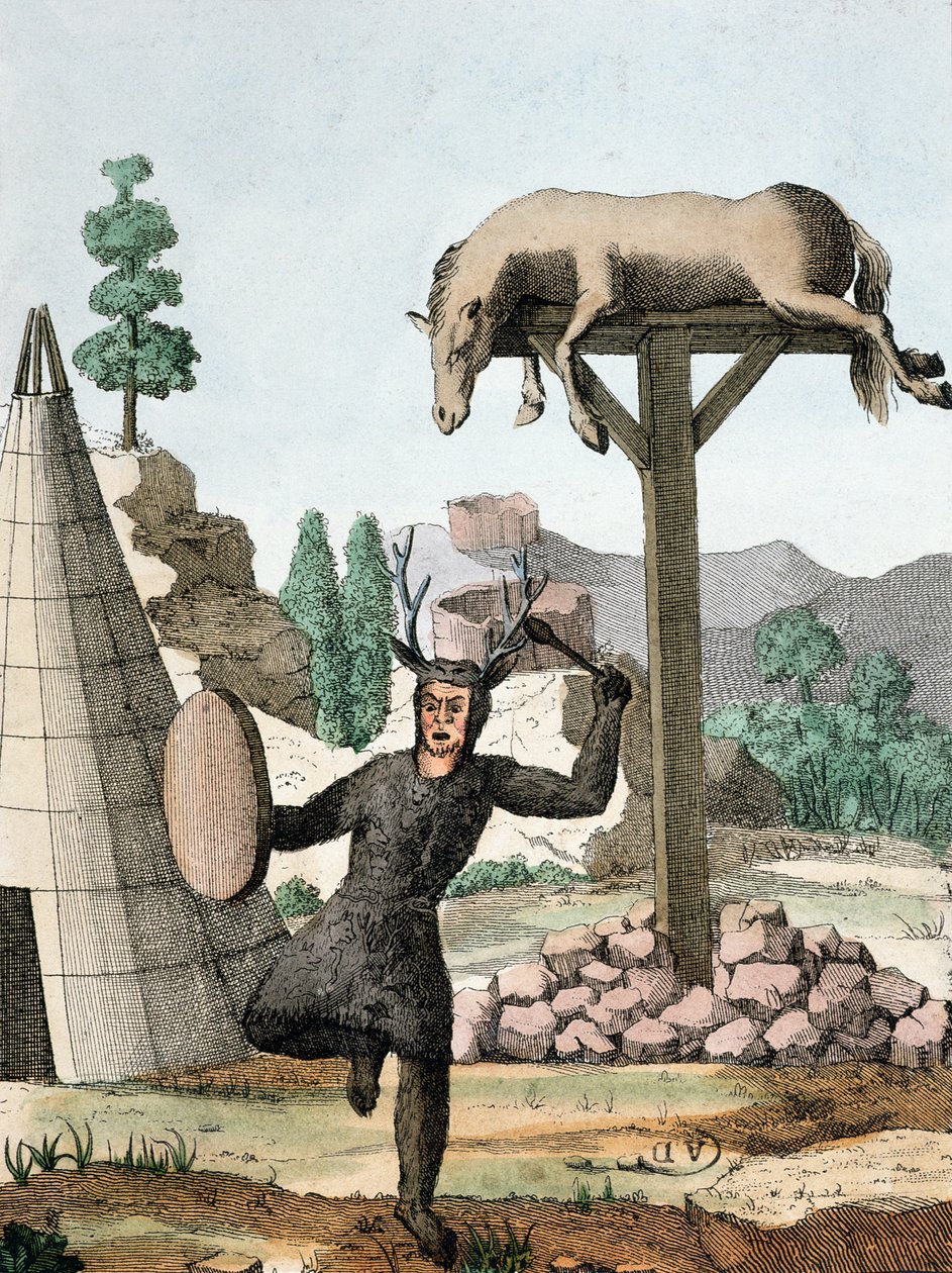 Syberyjski szaman i cmentarz tatarski, ok. 1811 r. autorstwa French School