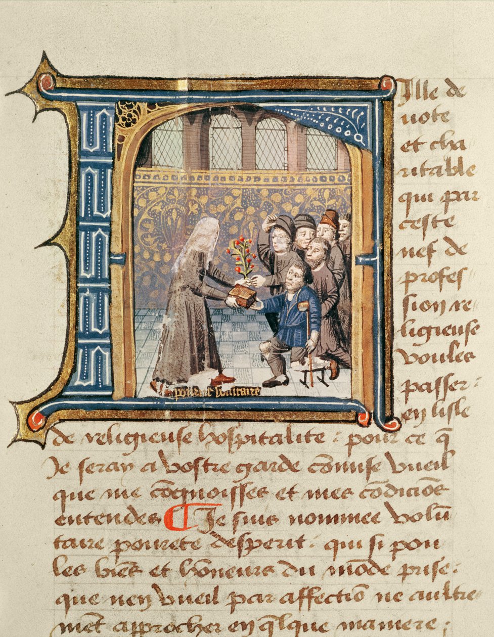 Siostra otrzymująca prezenty od pacjentów z Le Livre de Vie Active de lHotel Dieu de Paris by Jean Henry, ok.1482 autorstwa French School