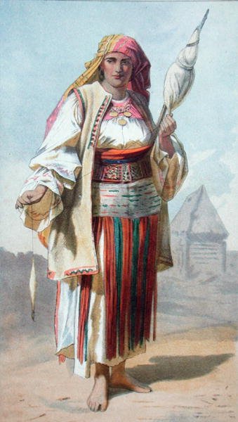 „Kobieta Wallack”, ilustracja z „Transylwania: jej produkty i ludzie”, wydana w Londynie 1865 (kolor lito) autorstwa French School