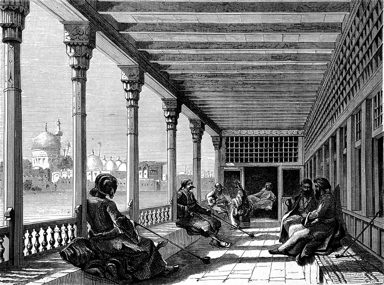 Kawiarnia nad brzegiem Tygrysu, Bagdad (rycina) autorstwa French School