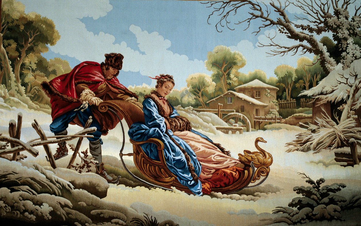Para na saniach w Rosji Gobelin z manufaktury Aubusson. XVIII wiek. Aubusson, Muzeum Gobelinów autorstwa French School