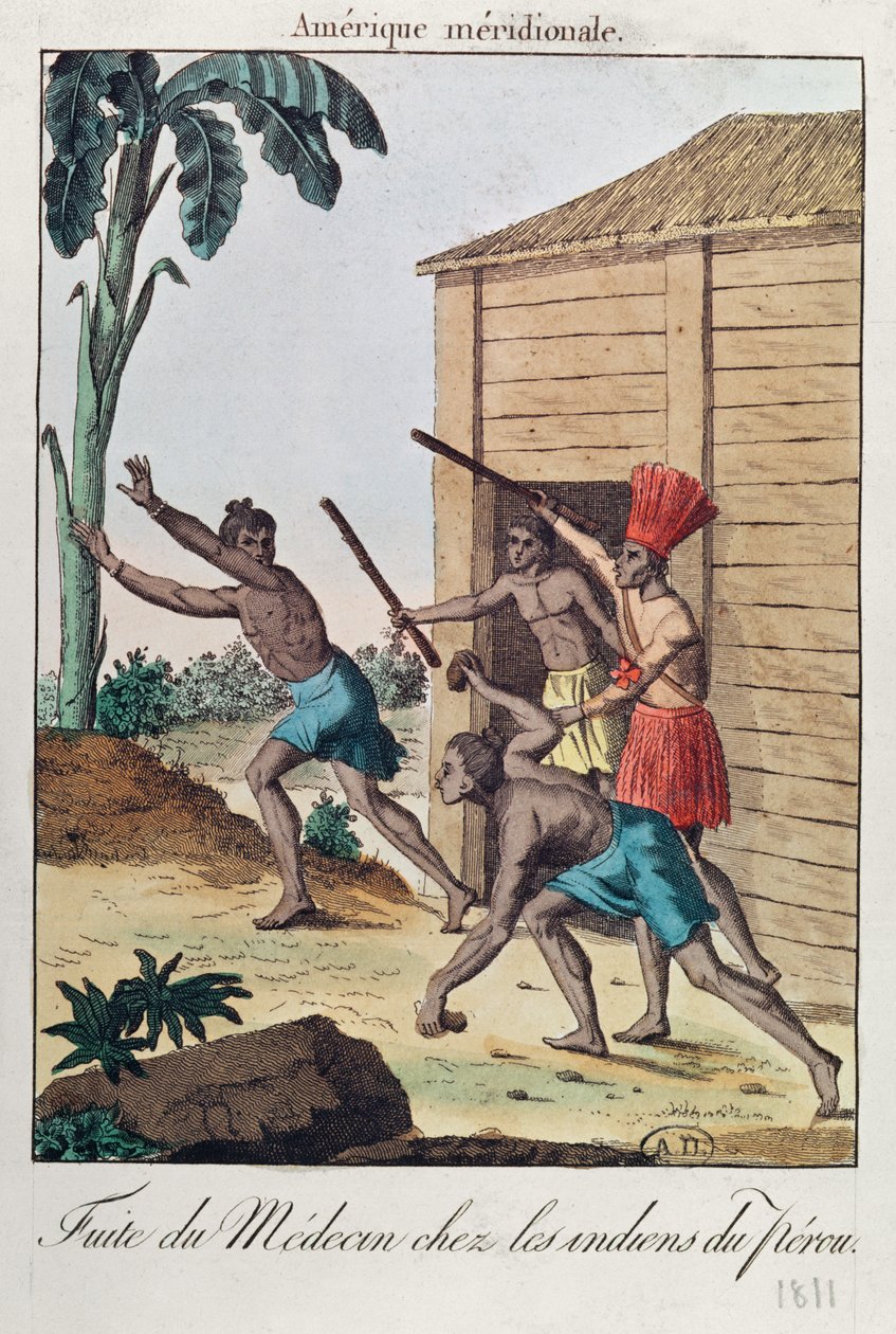 Lekarz uciekający od peruwiańskich Indian, 1811 autorstwa French School