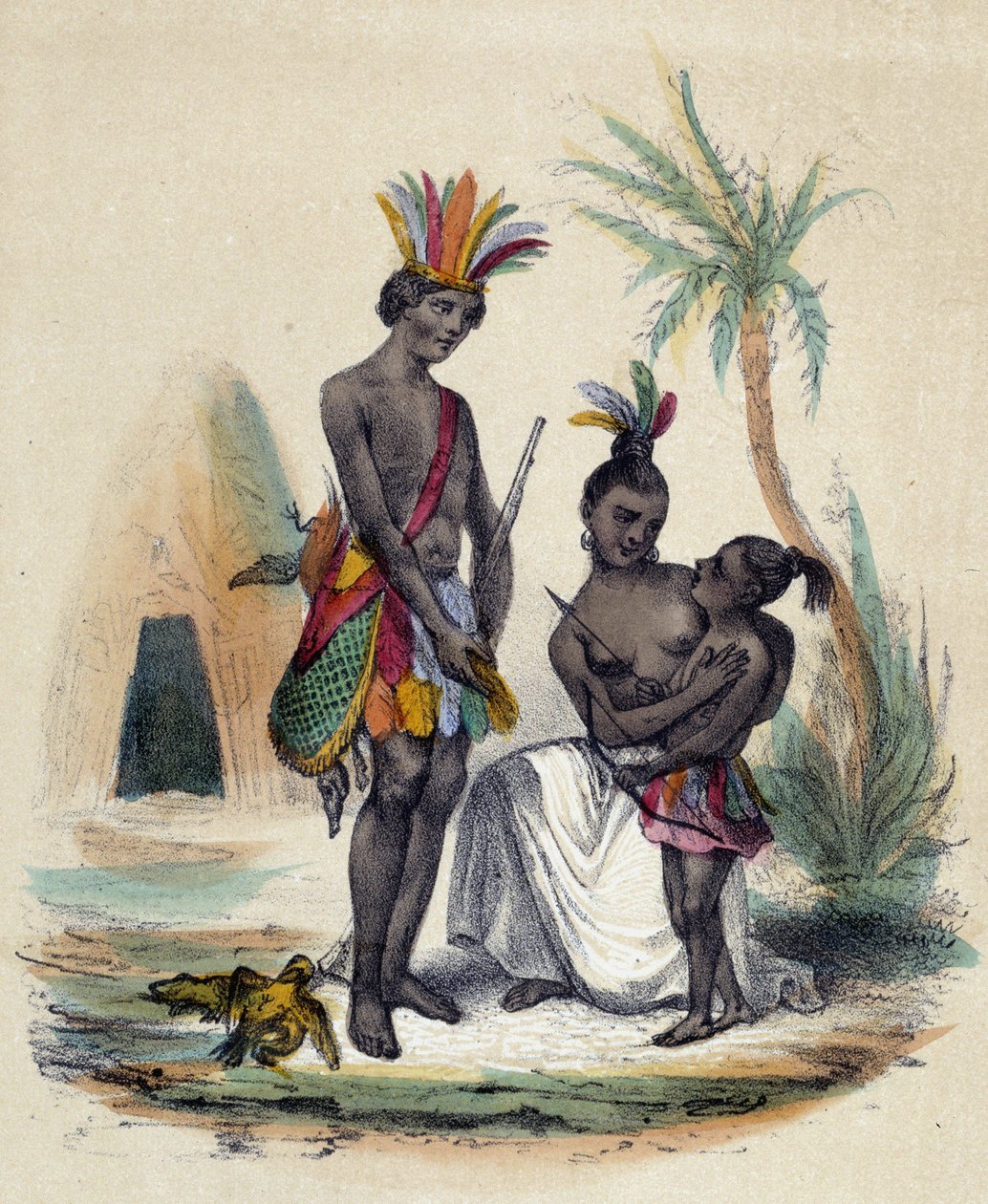 Rodzina kanadyjskich Indian przed tipi; ilustracja dla Kanady, w „Dwanaście narodów” ME Fouinet autorstwa French School