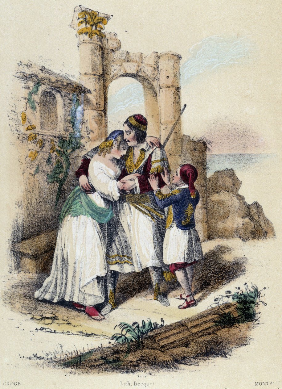 Rodzina otoczona ruinami; ilustracja dla Grecji, w „Dwunastu narodach” ME Fouinet autorstwa French School
