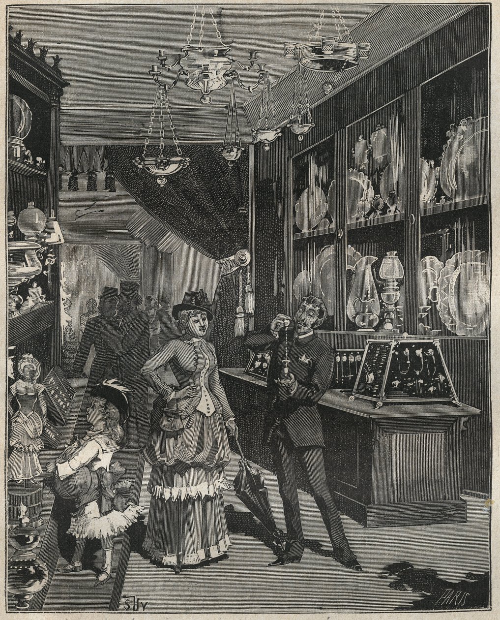 Sklep ze złotem we Francji w XIX wieku. Grawer z 1885 roku w „Les arts et metiers illustres” Adolphe BITARD. autorstwa French School