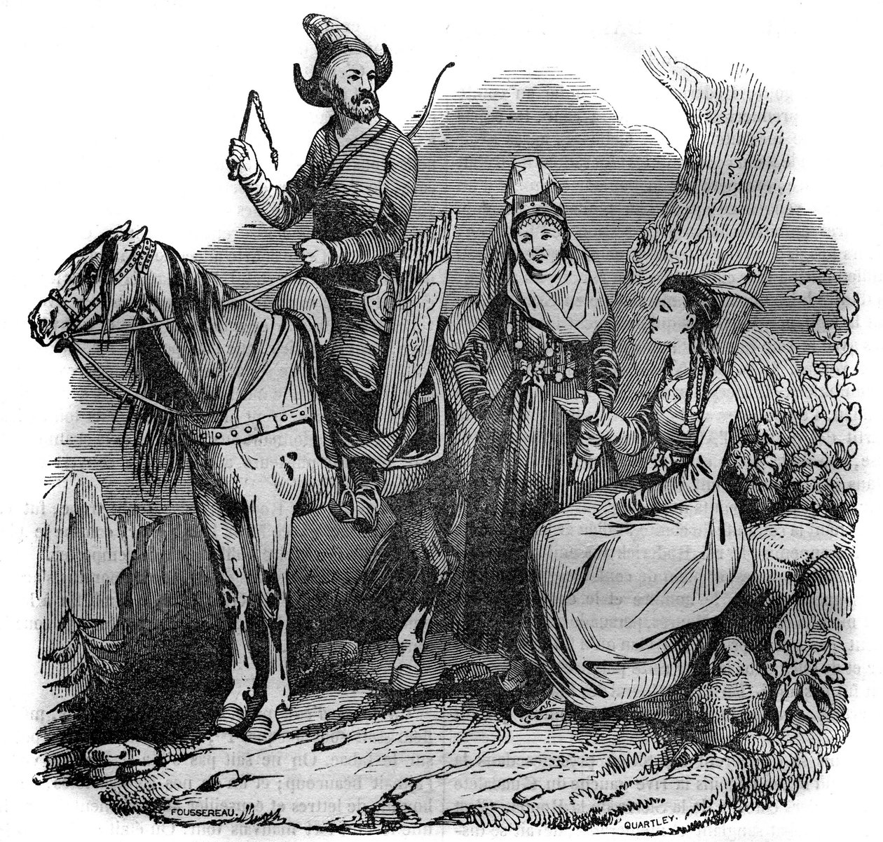 Grupa Kozaków kirgiskich (kirgiskich) w strojach ludowych. W „”Malowniczym sklepie”” 1835 autorstwa French School