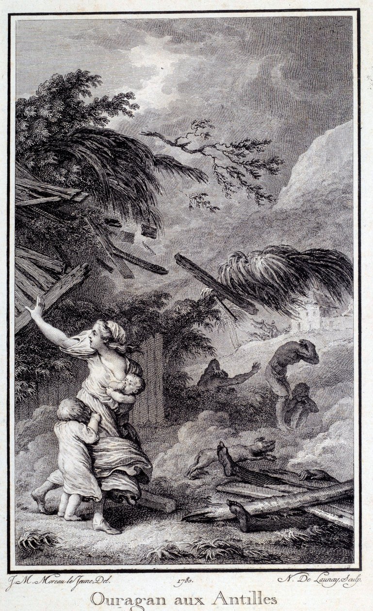 Huragan w Indiach Zachodnich. Grawer 1780 Chartres, Muzeum Sztuk Pięknych autorstwa French School