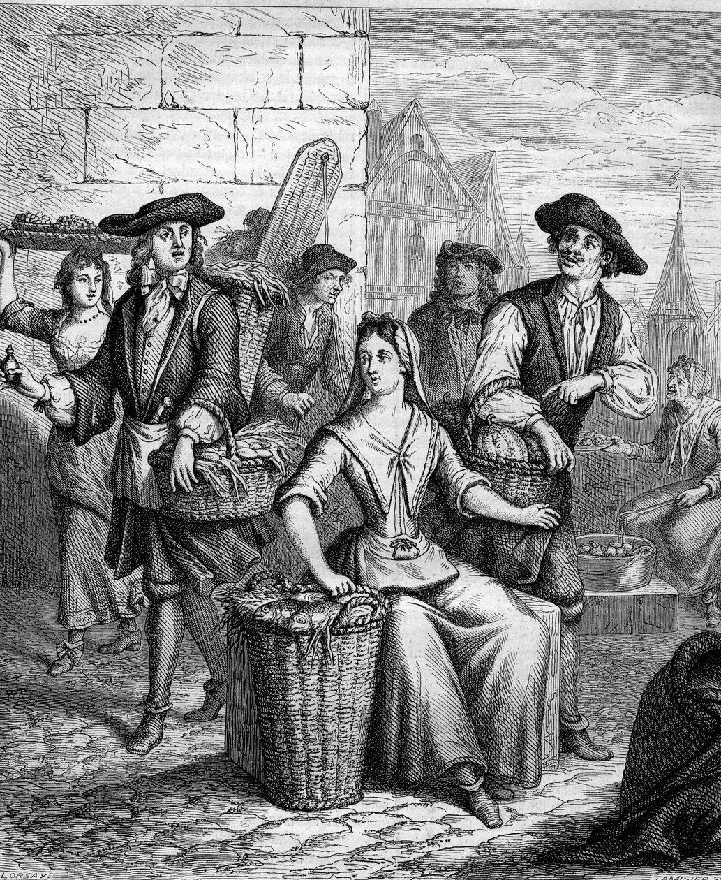 Pani targu (sprzedawczyni ryb) w XVII wieku. autorstwa French School