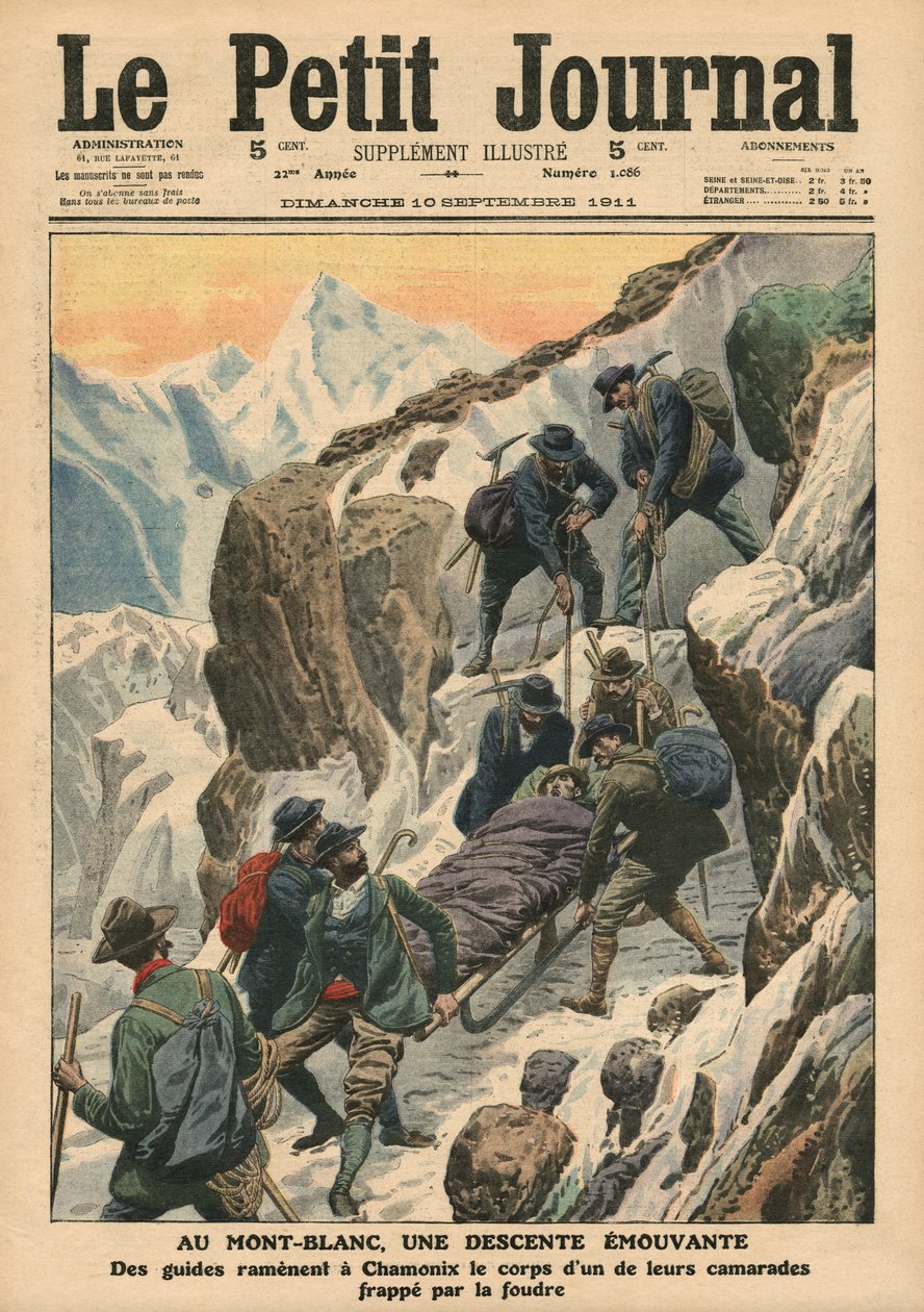 Ruchomy zjazd Mont Blanc, ilustracja z „Le Petit Journal”, dodatek illustre, 10 września 1911 (kolor lito) autorstwa French School
