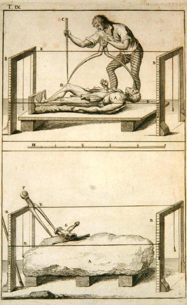 Rzeźbiarz mierzący model do bloku kamiennego, z „Encyclopedie des Sciences et Metiers” Denisa Diderota (1713–84) opublikowanej ok. 1770 r. (ryty) autorstwa French School