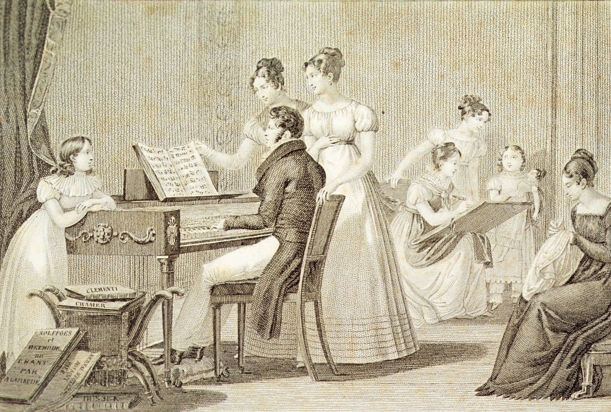 Lekcja śpiewu dla młodych pań (grafika) autorstwa French School