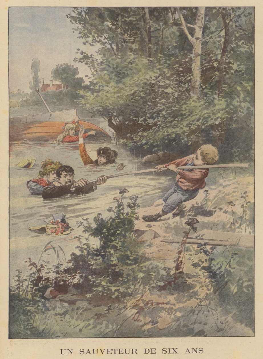 Sześcioletni ratownik (kolorowa litografia) autorstwa French School