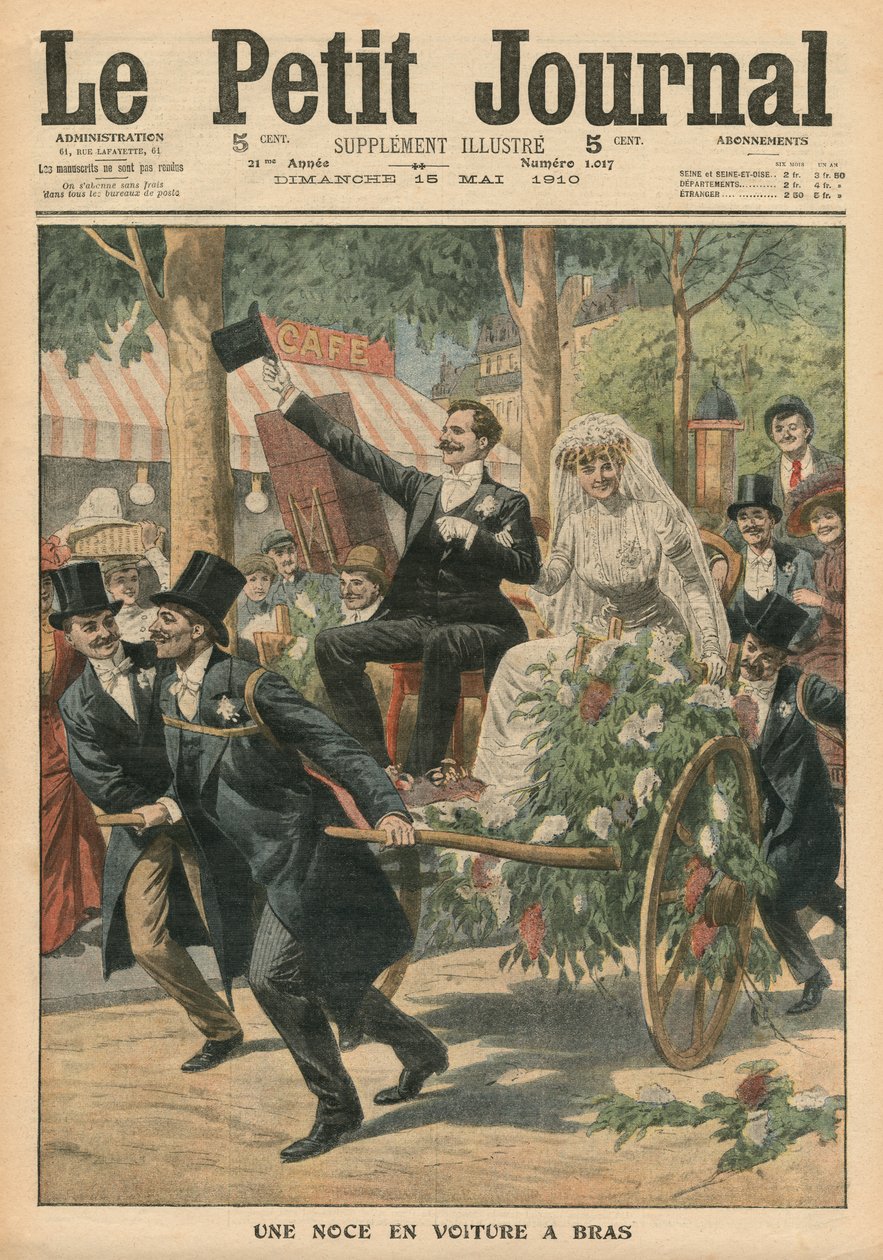 Wesele na wózku, ilustracja z Le Petit Journal, dodatek ilustr., 15.05.1910 r. autorstwa French School