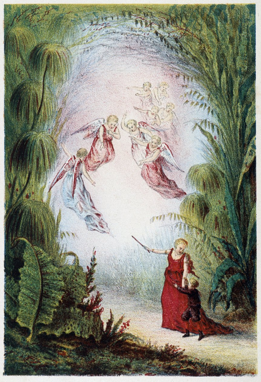 Kobieta i anioły wskazujące drogę chłopcu - w „Podróży na dno morza” H. de la Blanchere. Paryż, wyd. Jouvet et Cie, sd. 1880. autorstwa French School