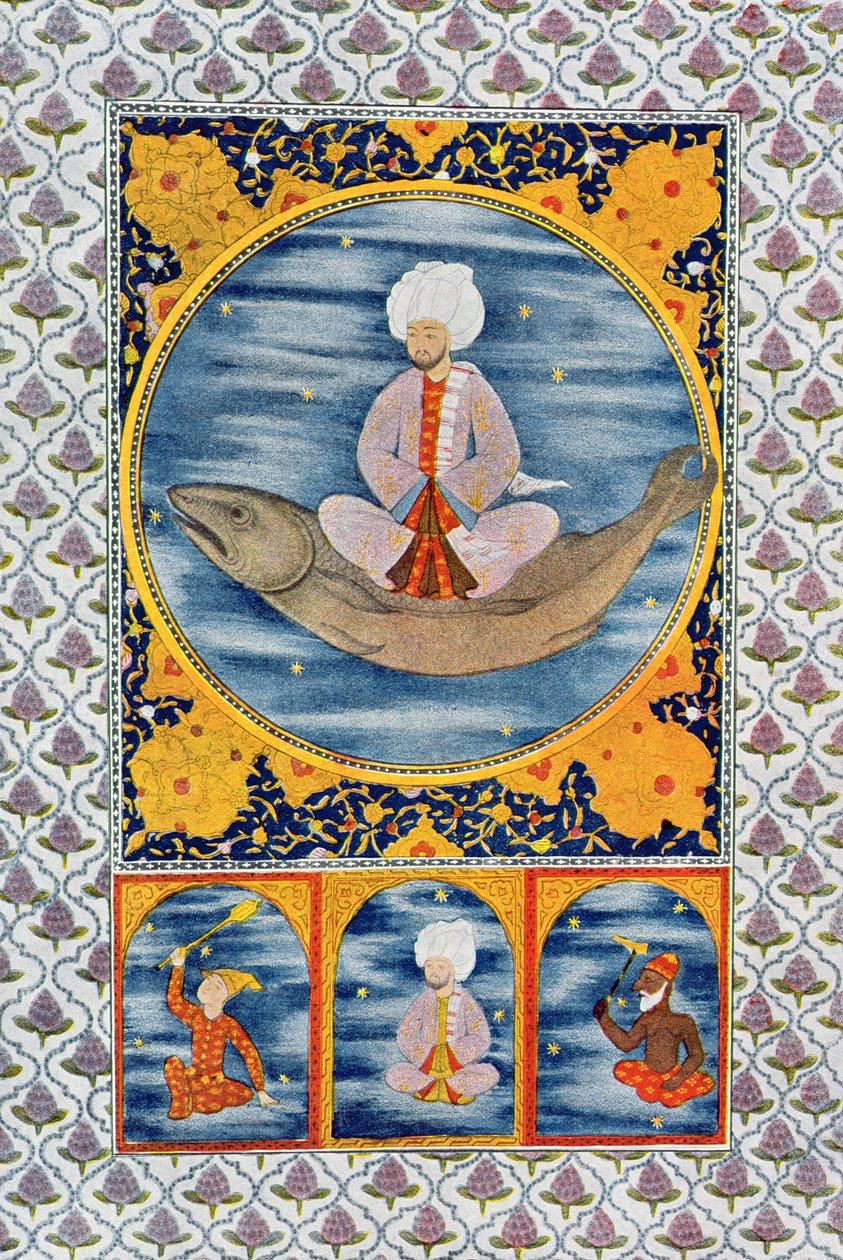Abdallah of the Sea, ilustracja z The Arabian Nights, 1895 (kolorowa grawerunek) autorstwa French School