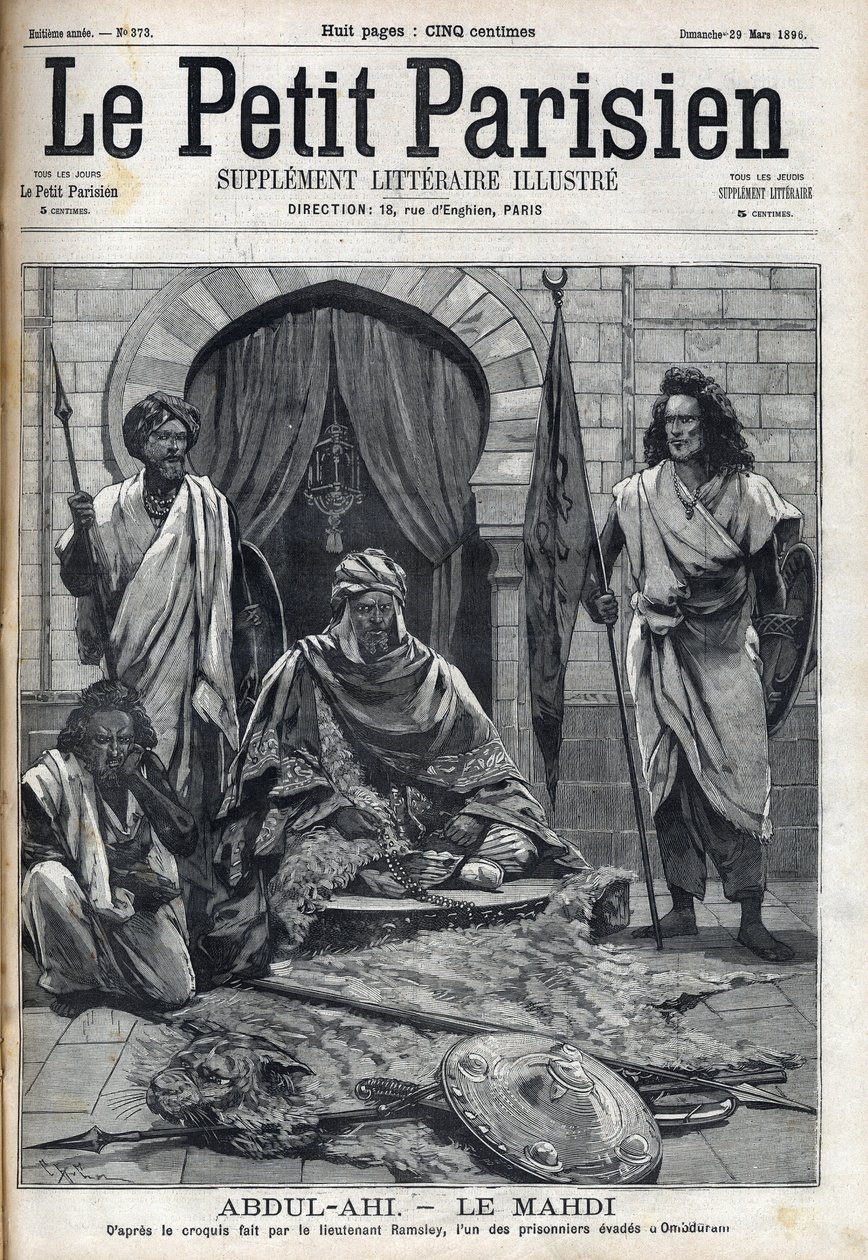 Pałac Abdul-Ahi (Abdulahi) w Ombduram nad brzegiem Nilu w Mahdi. Grawer w „Le petit Parisien”” autorstwa French School