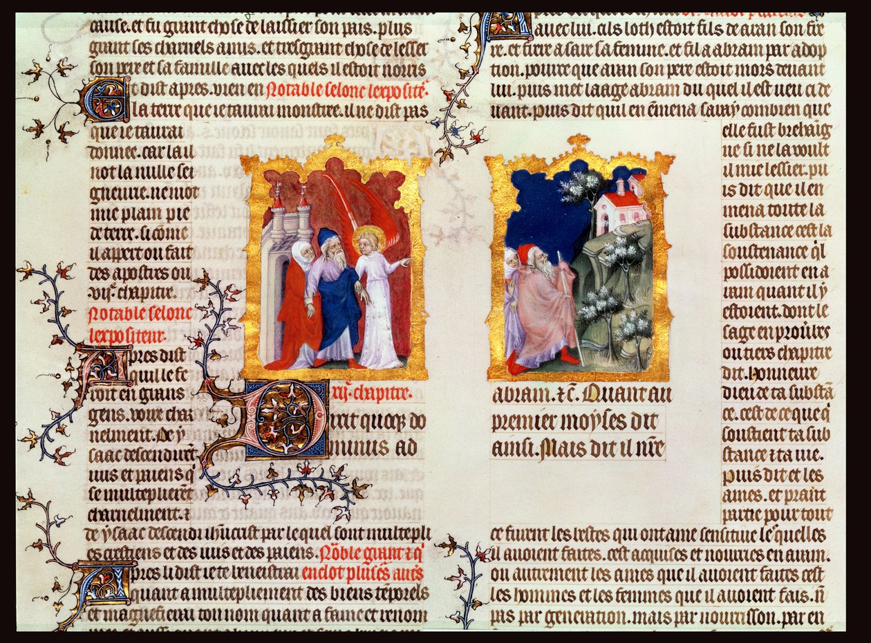 Abraham i Sara opuszczają Ur Chaldejczyków do Kanaanu, z Biblii Jana de Sy, c.1355 autorstwa French School