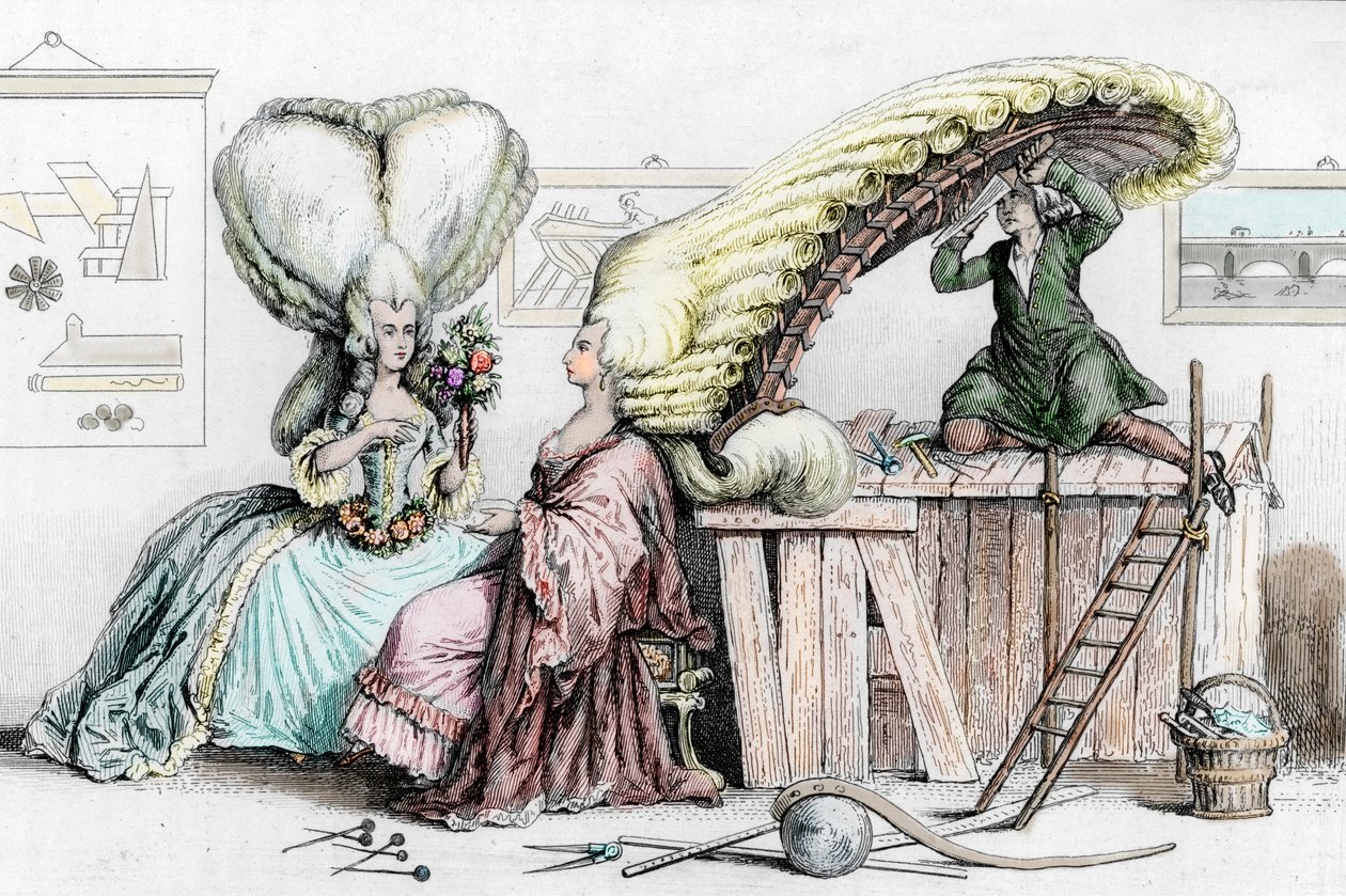 Akademia Fryzjerstwa, Rue de Coiffure, ilustracja z "Histoire Musee de la Republique Francaise" autorstwa Challamela autorstwa French School