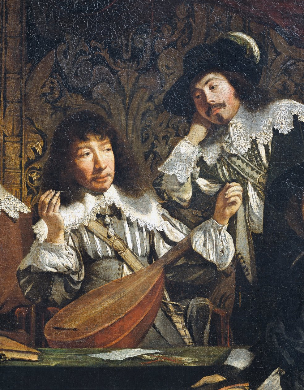 Akademia muzyczna lub Spotkanie amatorów, ok. 1640, nieznany artysta szkoły francuskiej, detal strojenia lutni, olej na płótnie autorstwa French School