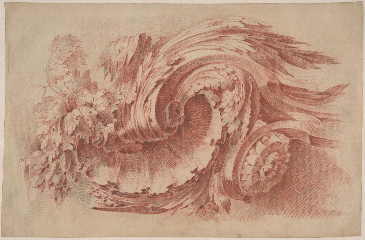 Ornament akantu, ok. 1760 (czerwona kreda na papierze) autorstwa French School
