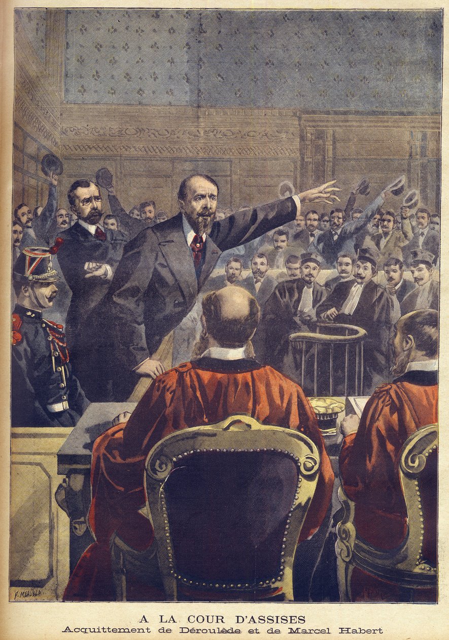 Uniewinnienie Paula Deroulede i Marcela Haberta przed paryskim sądem przysięgłych w „Le Petit Journal”, czerwiec 1899 (rycina) autorstwa French School
