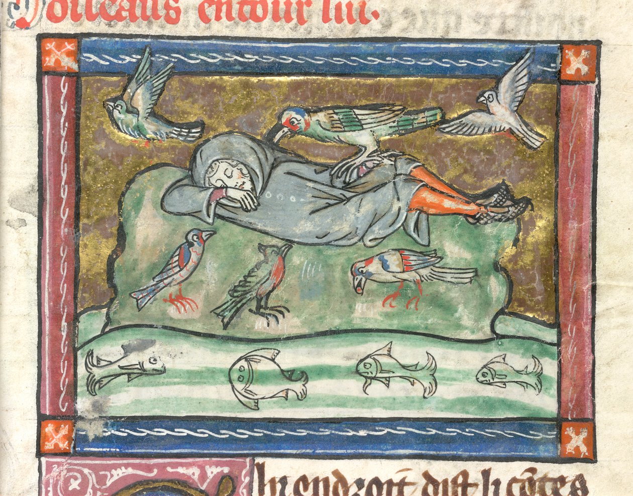 Dodać. 10292, f.29 Śpiący w otoczeniu ptaków, ilustracja z „L