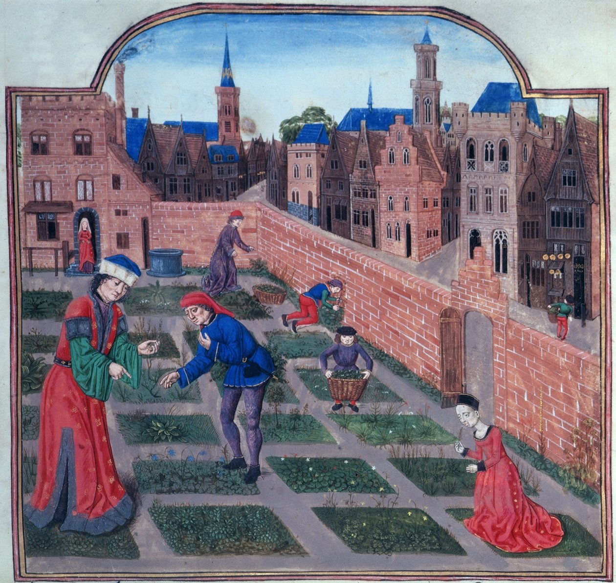 Dodaj 19720 fol.165 Otoczony murem ogród ziołowy w mieście, z Livre des profits ruraux autorstwa Piero de Crescenzi z Bolonii (1230-1320/1) koniec XV wieku (welum) autorstwa French School