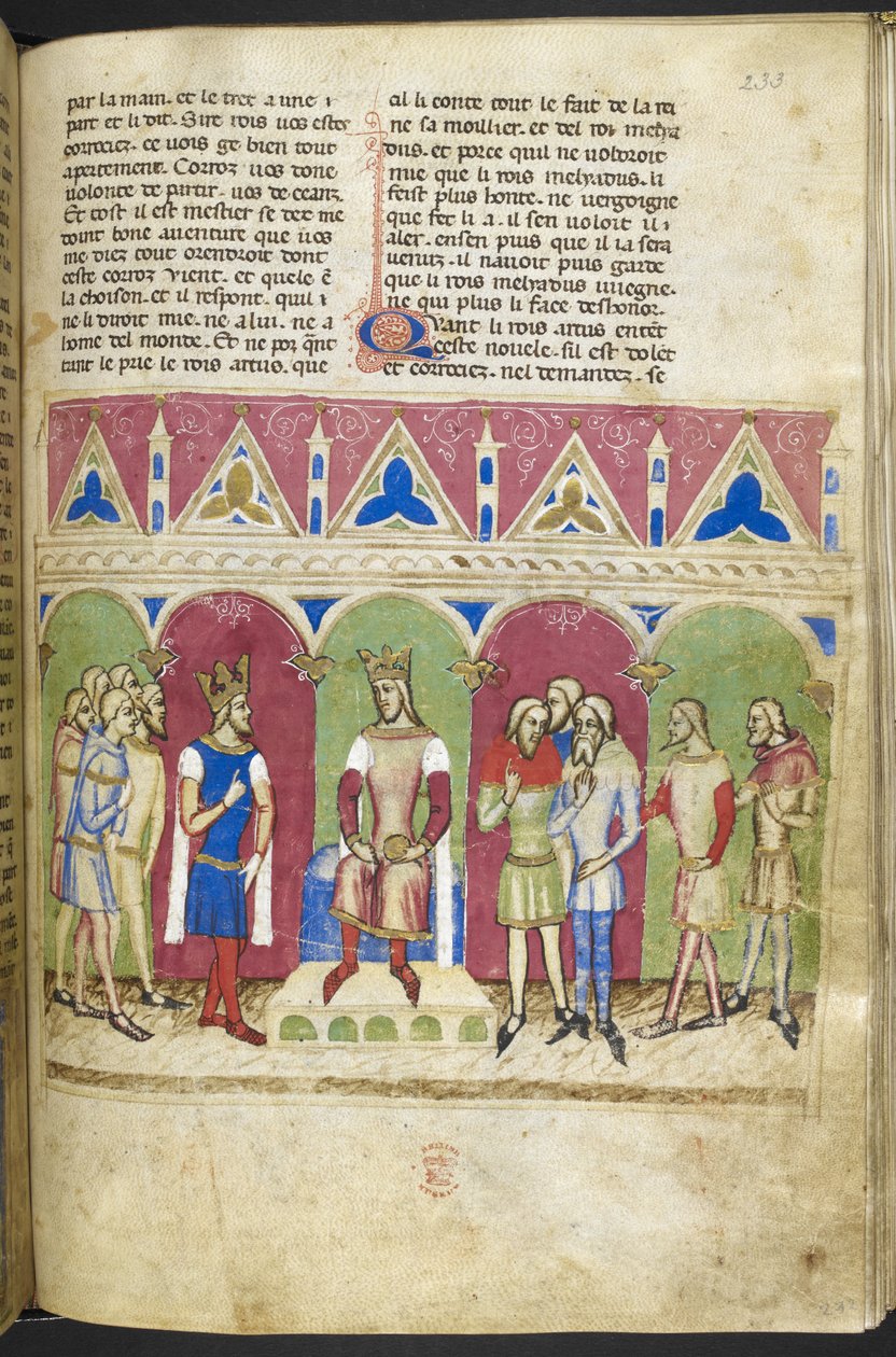 Dodać. MS 12228, f.223, Roman du Roy Meliadus de Leonnoys, c.1352 (pergamin) autorstwa French School