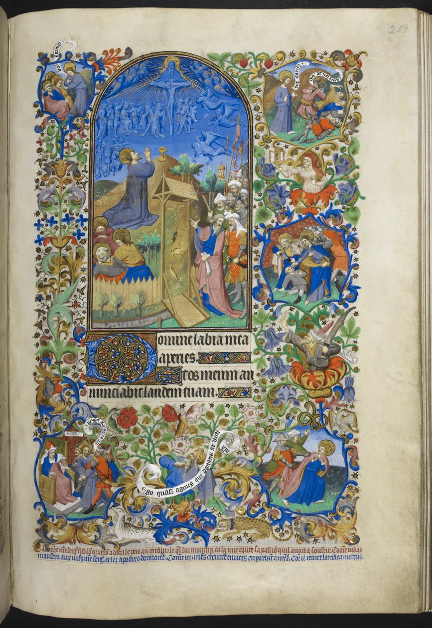 Dodaj Ms 18850 f.208r, Godziny męki: Agonia w ogrodzie, z dodatkowymi scenami w obramowaniu, z Księgi Godzin (Godziny Bedforda) c.1410-30 (atrament, kolor i złoto na welinie) autorstwa French School