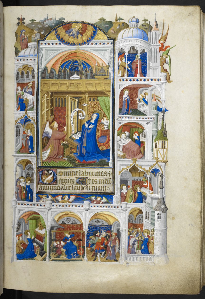 Dodaj Ms 18850 f.32r, Zwiastowanie, z Księgi Godzin (Godziny Bedforda) c.1410-30 (tusz, kolor i złoto na welinie) autorstwa French School