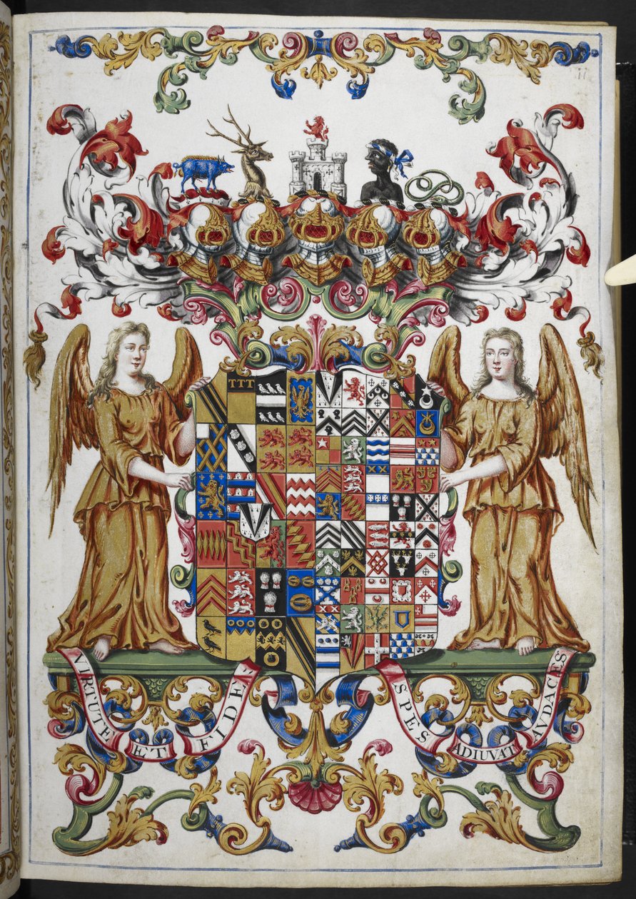 Dodaj Ms 18850 f.s008r Herb z Księgi Godzin (Godziny Bedforda) c.1410-30 (tusz, kolor i złoto na welinie) autorstwa French School