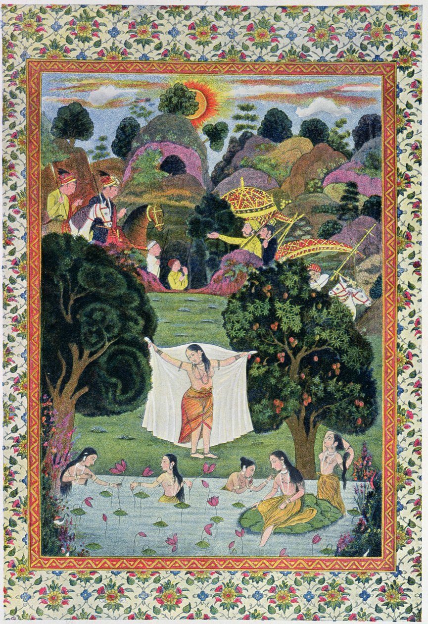 Kąpiąca się młodzież, ilustracja z The Arabian Nights, 1895 (kolorowa grawerunek) autorstwa French School