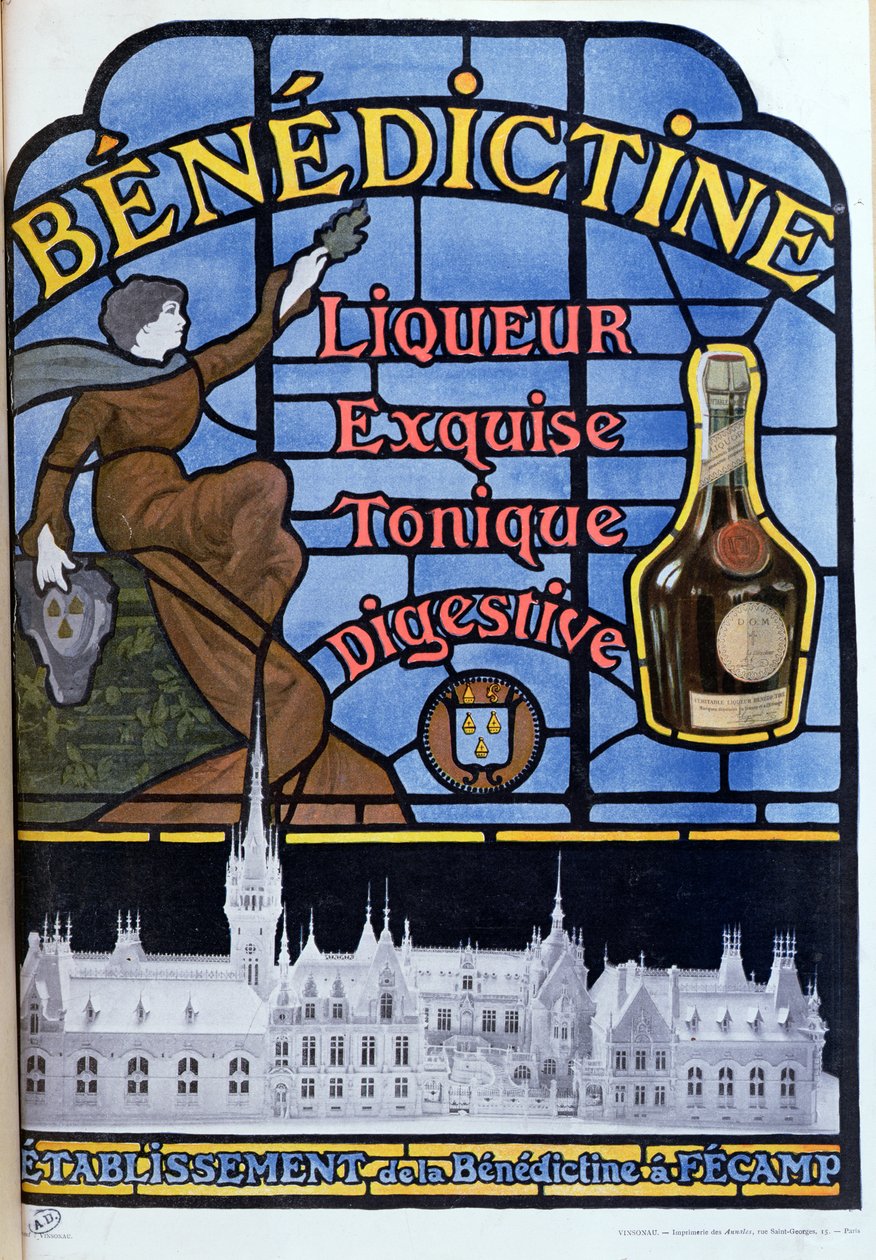 Reklama likieru benedyktyńskiego, początek XX wieku autorstwa French School