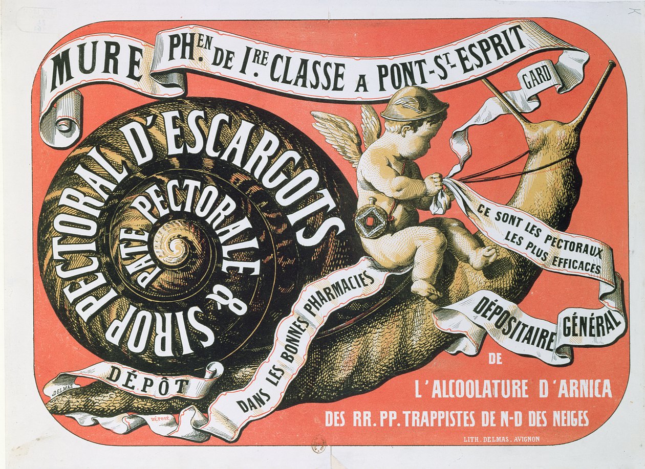 Reklama syropu piersiowego Syrop Pectoral dEscargots, c.1860 autorstwa French School