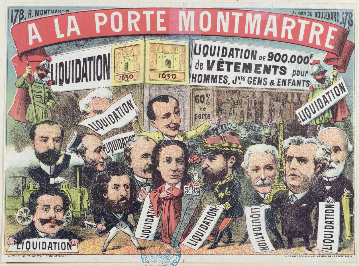 Reklama sprzedaży odzieży w paryskim domu towarowym La Porte Montmartre, ok.1880 autorstwa French School