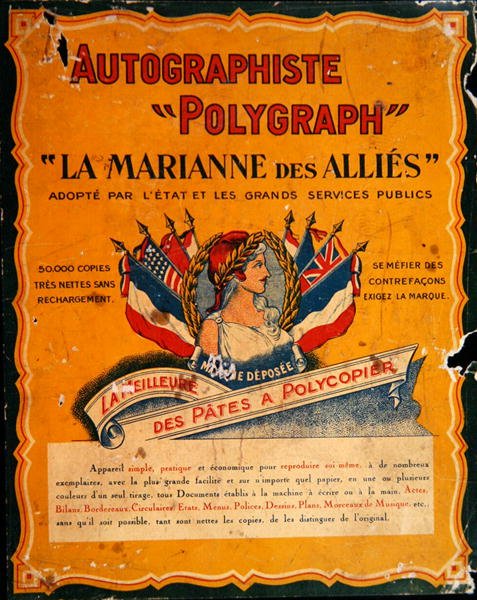 Reklama kserokopiarki z czasów I wojny światowej (litografia kolorowa) autorstwa French School