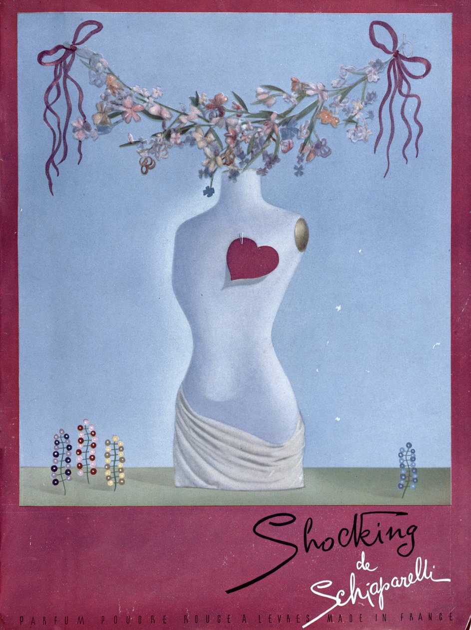 Reklama perfum "Shocking" marki Schiaparelli, ilustracja z magazynu "Vogue", listopad 1938 r. (kolorowa litografia) autorstwa French School