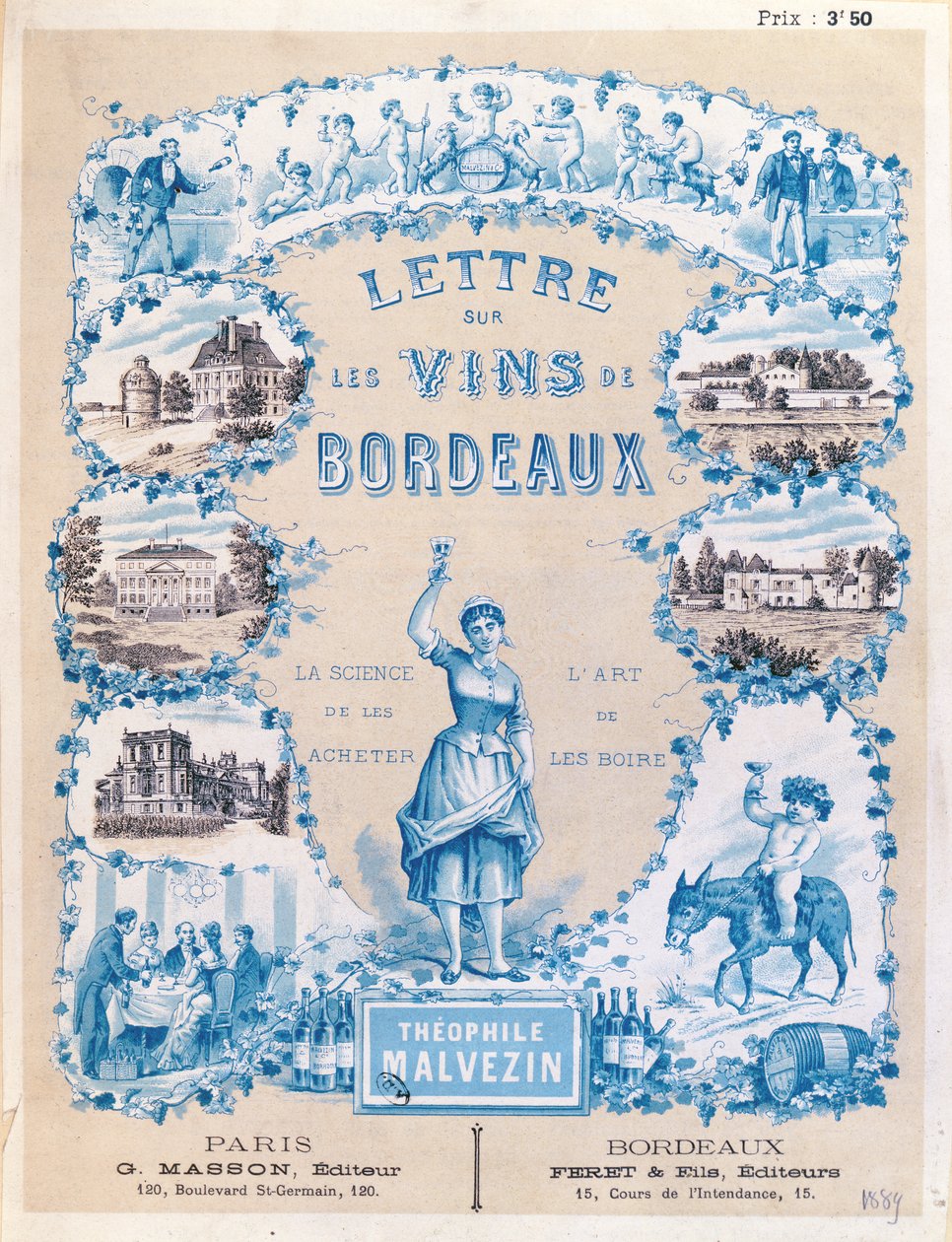 Reklama promująca publikację Lettre sur les Vins de Bordeaux autorstwa Theophile Malvezin, 1889 autorstwa French School