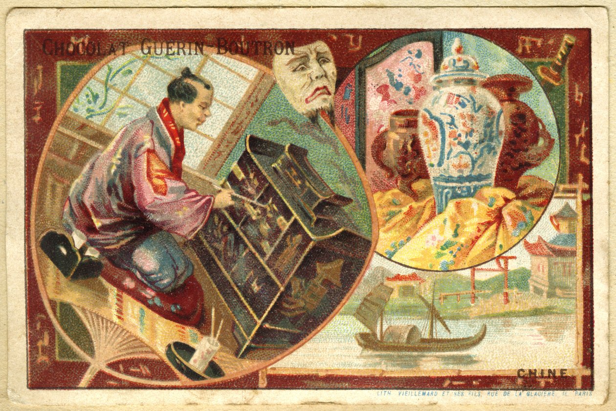 Chromolitografia reklamowa czekoladek Guérin Boutron autorstwa French School