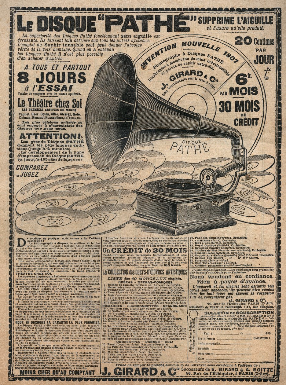 Reklama fonografów „Pate” 1907 - Le disque pathe - autorstwa French School