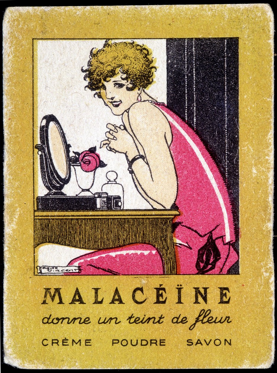 Pocztówka reklamowa produktów kosmetycznych Malacéíne. około 1920 roku. autorstwa French School