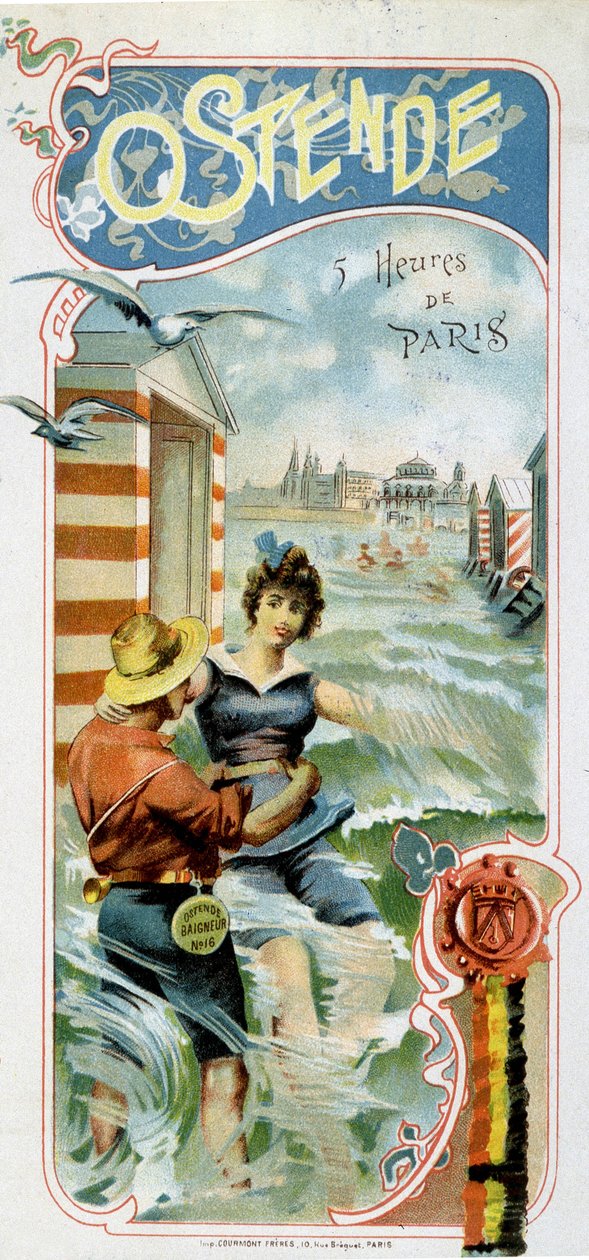 Reklama, aby dostać się do Ostendy (Belgia) z Paryża: Ostenda: 5 godzin z Paryża, ok. 1900 (chromolitografia) autorstwa French School