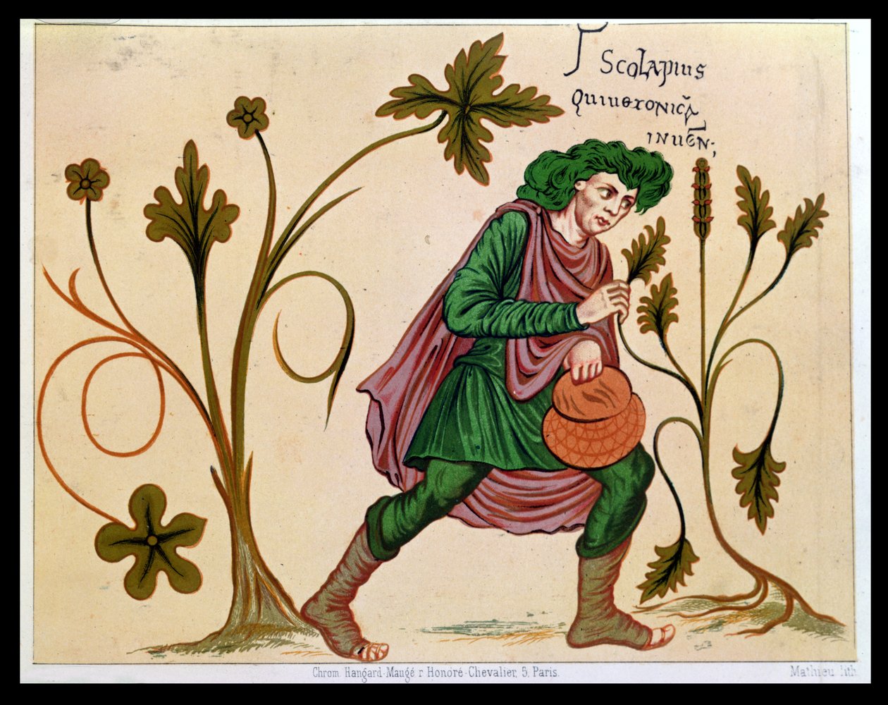 Eskulap odkrywa betony, faksymile rękopisu Antoniusa Musy (63 BC-14 AD) (patrz 235101 dla oryginału) autorstwa French School