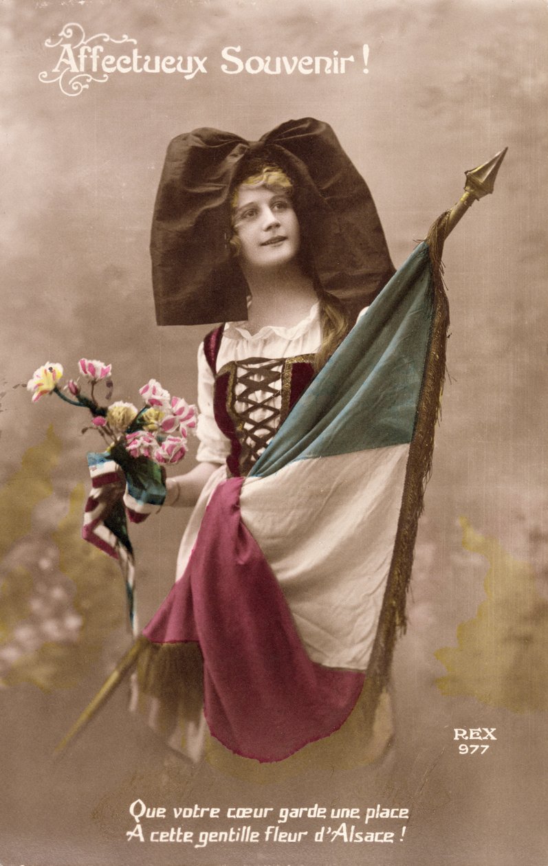 Czuła pamięć! Niech Twoje Serce zachowa Miejsce dla tego słodkiego Kwiatu Alzacji!, pocztówka, 1914-18 autorstwa French School