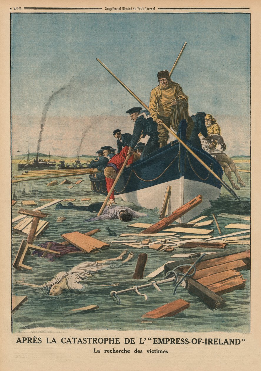 Po klęsce cesarzowej Irlandii w poszukiwaniu ofiar, ilustracja na tylnej okładce z „Le Petit Journal”, dodatek illustre, 14 czerwca 1914 autorstwa French School