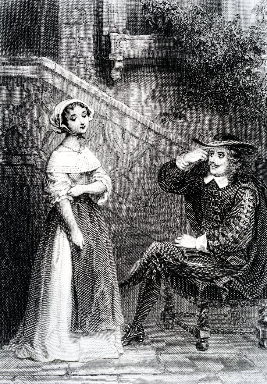 Agnes ze swoim opiekunem Arnolphe, ze Szkoły dla żon, Moliere autorstwa French School