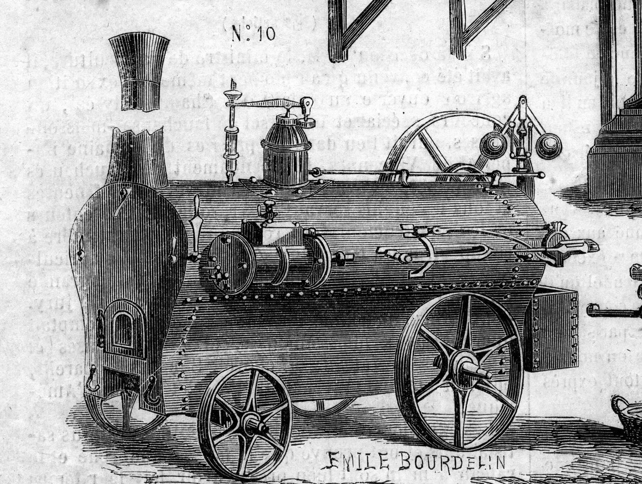 Maszyna rolnicza: lokomobila zaprezentowana na paryskim konkursie rolniczym w 1860 r. Grawer „”Le Monde Illustré””n°169 z 7 lipca 1860 r. autorstwa French School