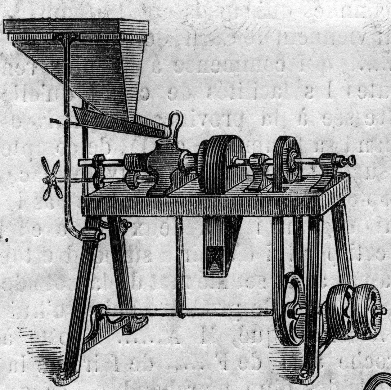 Maszyna rolnicza: mały młyn na Wystawie Rolniczej w Paryżu w 1860 roku. Grawer w „”Le Monde Illustré””n¡168 z 30 czerwca 1860 r. autorstwa French School
