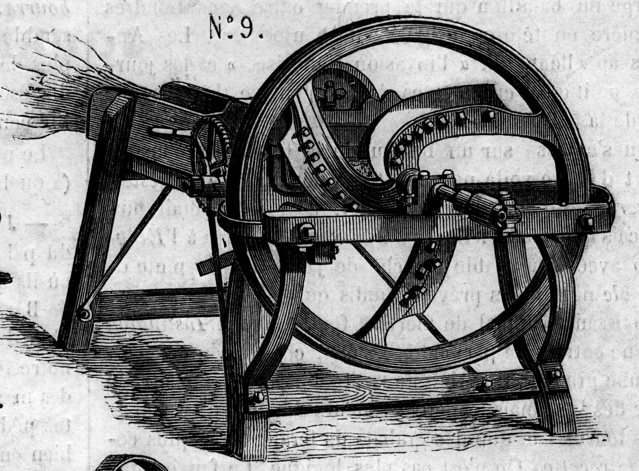 Maszyna rolnicza: angielska siekiera słomiana zaprezentowana na paryskim konkursie rolniczym w 1860 r. Grawer „” Le Monde Illustré” nr 169 z 7 lipca 1860 r. autorstwa French School